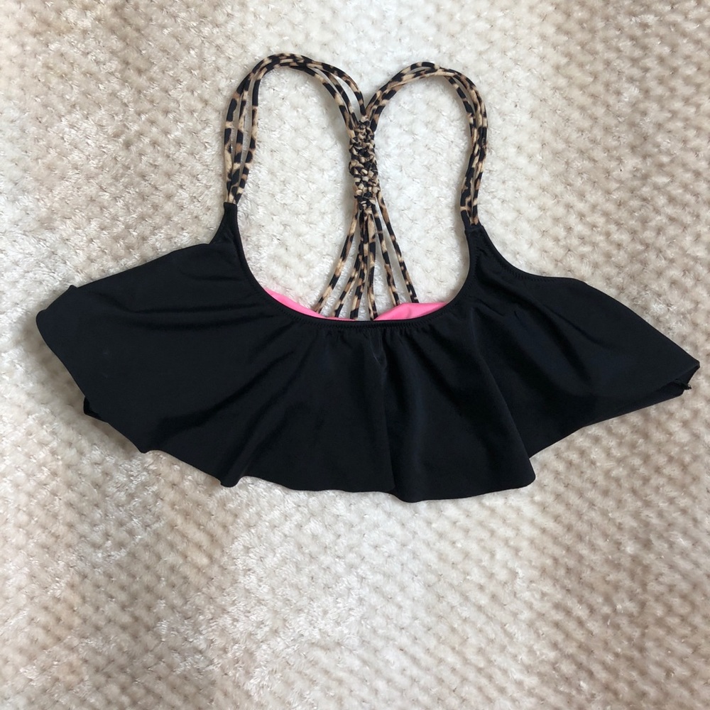 Victoria Secret Pink Black Flounce Top